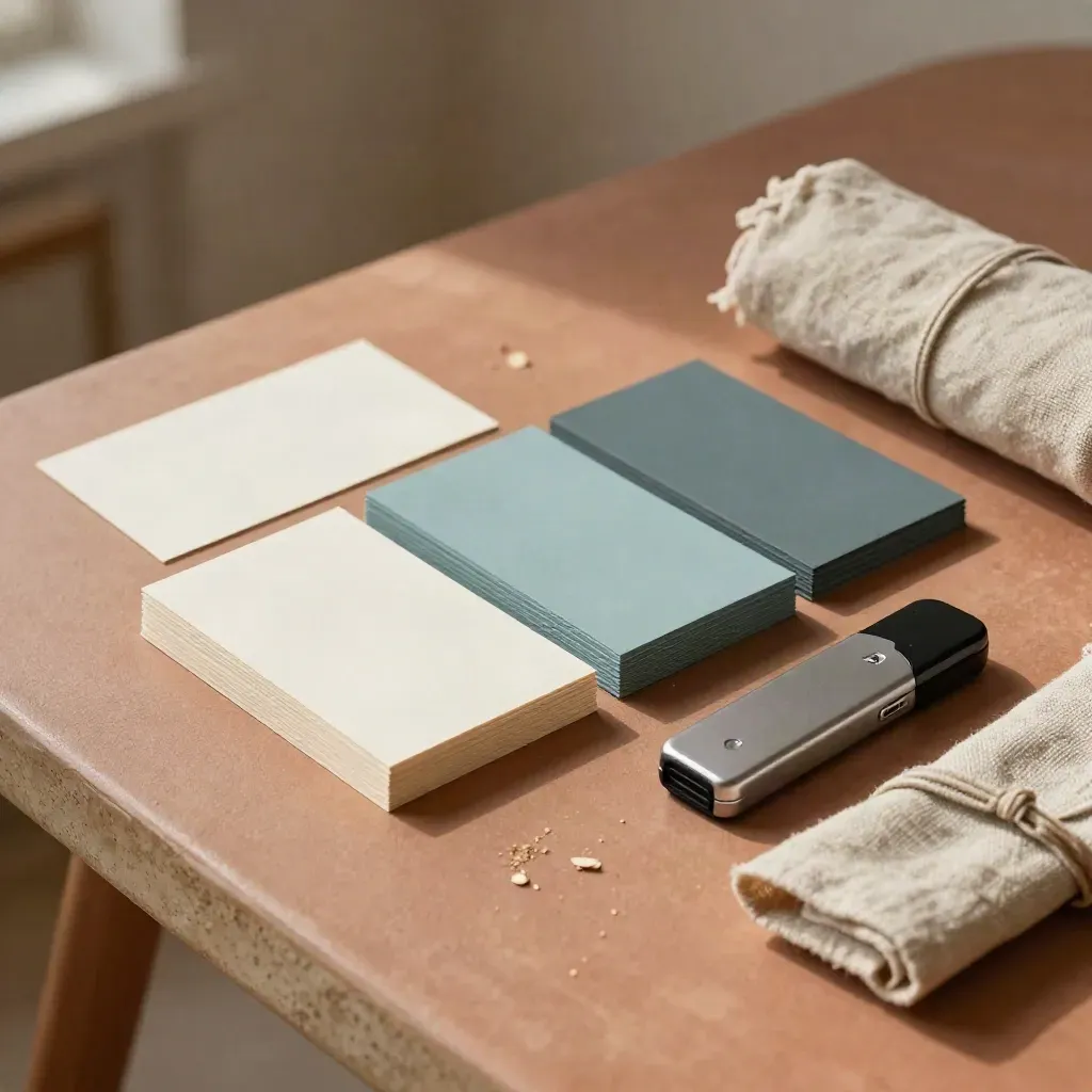 Workshop kit on terracotta table with teal blocks, face-down cue cards and clicker.